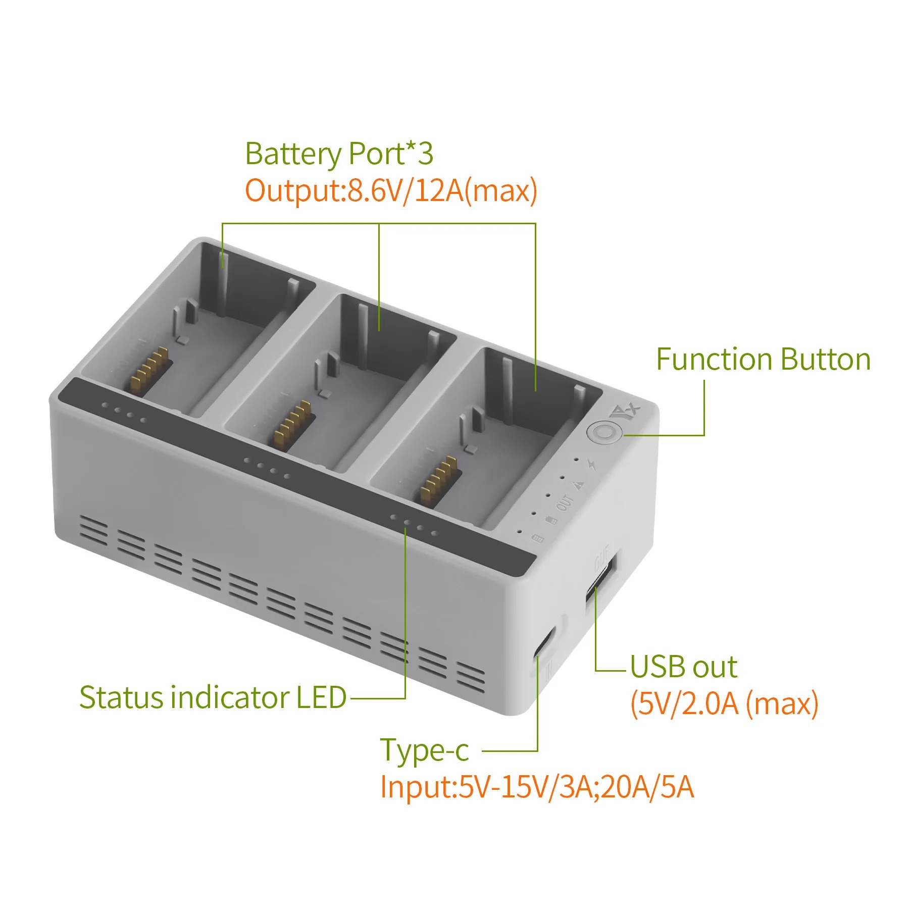 Drone Power Bank - Für DJI LITO 1/X1 Drohnen-Akku: Dreifach-Smart-Ladegerät